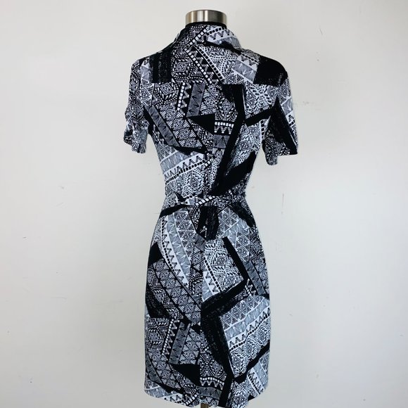 En Focus Studio Black White Patchwork Belted Collared Dress 6 - Picture 4 of 5